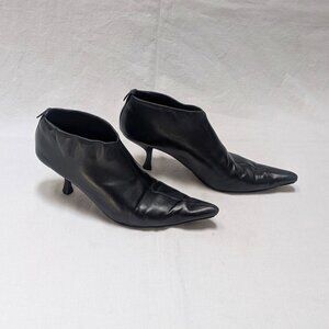 The Row Black Leather Heeled Low Ankle Booties Shoes Size 38.5 US 8.5